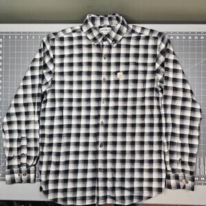 Carhartt Flannel Shirt Medium Black White Plaid Workwear Essential Mechanic